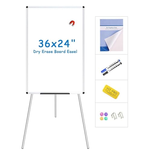 VIZ-PRO Magnetisches Whiteboard Staffelei, 90 x 60 cm, Tragbares Trocken Abwischbares Board, Höhenverstellbar für Schule, Büro und Zuhause von VIZ-PRO