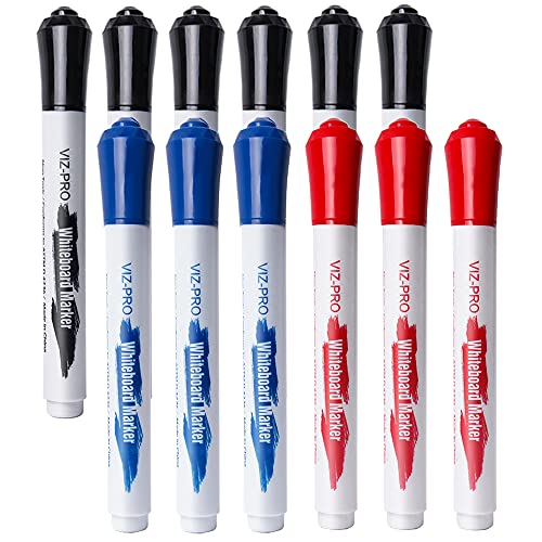 VIZ-PRO Whiteboard-Marker, Feine Spitze, 3 Farben, 12er-Pack Geruchsmindernde Whiteboard-Stifte von VIZ-PRO