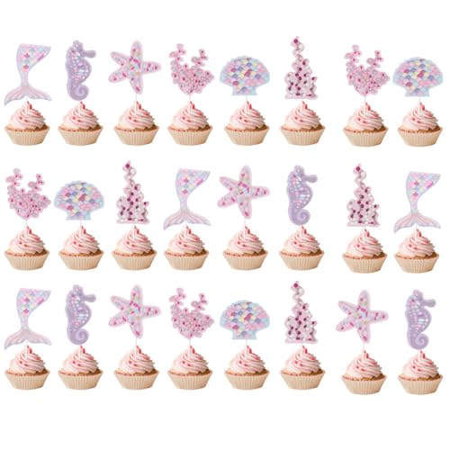 24 Stück Meerjungfrau-Cupcake-Topper, Meerjungfrau-Mottoparty-Dekorationen, Happy Birthday Cupcake-Dekorationen, für Kinder, Jungen und Mädchen von VJUYSW