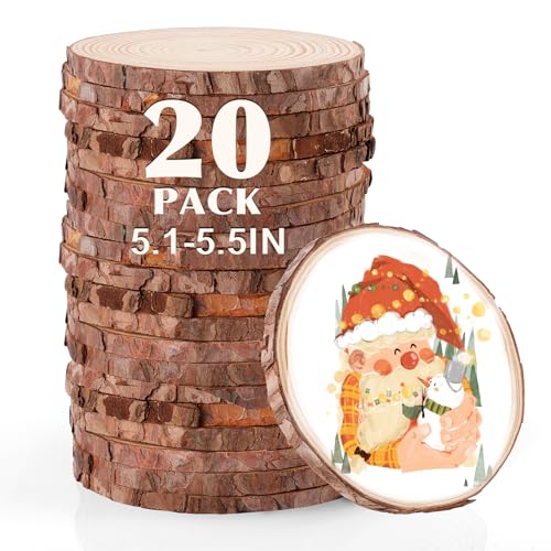 20 Stück unlackierte Naturholzscheiben für Tafelaufsätze. 13 - 14 cm große Holzkreise zum Basteln. Holzkreise mit Baumrinde für Weihnachtsschmuck, Bastelarbeiten, Tafelaufsatz, Tischdekoration. von VKIZA