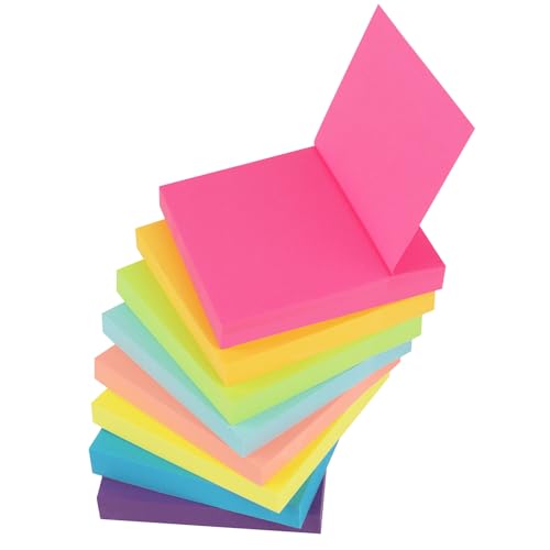 VMUTGA 800 Stück Haftnotizen, 76 x 76mm Sticky Notes, Farbige Selbstklebende Klebezettel zum Beschriften, Haftnotizzettel Bunt für Schule, Zuhause, Büro (8 Farbe) von VMUTGA