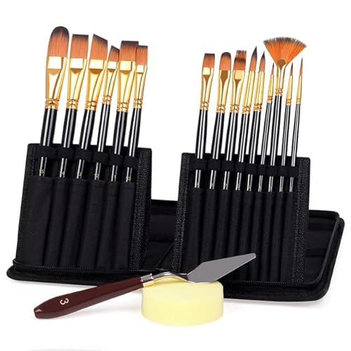 VNABO Exquisites Pinsel-Set, Nylon, für Künstler, Schwamme, Aufbewahrungskoffer, Detailpinsel, Aquarell-Palette, Ölmalpinsel, 15-teilig von VNABO