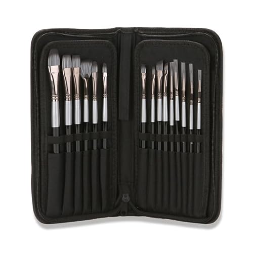 VNABO Exquisites Pinsel-Set aus Nylon mit Tasche, Detailpinsel, Künstler, Aquarell, Acryl, Zeichnen, Kunst, Ölmalerei, Pinsel, Geschenk, 15 Stück von VNABO