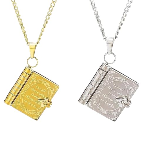 VNDUIFH 18K Vintage-Halskette mit Buchanhänger, Buchketten für Damen, Buchanhänger-Halskette mit Herz und Schmetterling (2pcs-1) von VNDUIFH