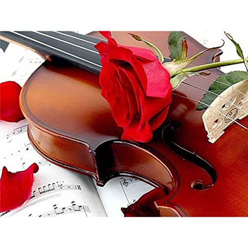 VNLMKS 5D Diamant Malerei Kits, DIY Diamond Painting Vollbohrer Crystal Strass Stickerei Musikinstrument Violine Runde Bohrer Erwachsene Kinder für Büro Wand Haus Dekoration 30x40cm von VNLMKS