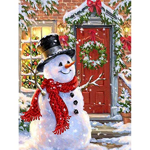 VNLMKS 5D Diamant Malerei Kits, DIY Diamond Painting Vollbohrer Crystal Strass Stickerei Schneemann mit roter Tür Runde Bohrer Erwachsene Kinder für Büro Wand Haus Dekoration 30x40cm von VNLMKS