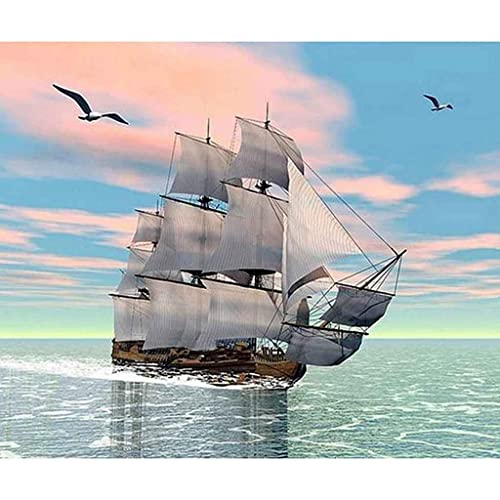 VNLMKS 5D Diamant Malerei Kits, DIY Diamond Painting Vollbohrer Crystal Strass Stickerei Segelschiff auf See Runde Bohrer Erwachsene Kinder für Büro Wand Haus Dekoration 30x40cm von VNLMKS