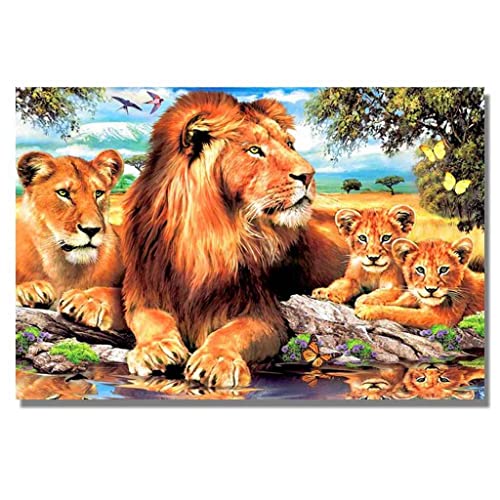 VNLMKS DIY 5D Diamant Malerei Kit, Voller Diamond Painting Anfänger Kreuzstich Tierische Löwenfamilie Nach Zahlen Diamant Painting Arts Craft Gemälde für Home Wanddekoration (40x50cm) von VNLMKS