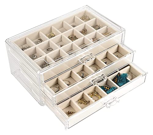 VNNHGB Aufbewahrungsbox Schmuckschatulle für Damen mit 3 Schubladen Verstellbare Schmuck-Organizer-Box für Ringe, Ohrringe, Halsketten, stapelbarer Schmuck von VNNHGB