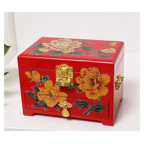 VNNHGB Schmuckaufbewahrungsbox, antike Schmuckschatulle, orientalische Schmuckschatulle aus Holz, Aufbewahrungsbox mit rotem Lackspiegel von VNNHGB