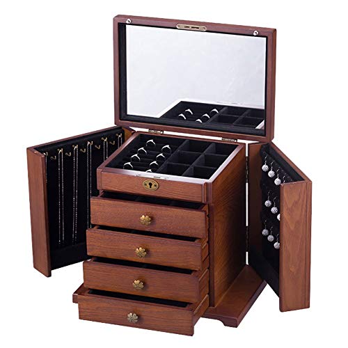 VNNHGB Schmuckschatulle, Aufbewahrungsbox aus Holz für Schmuck mit Schublade, hohe Kapazität, Metallschloss, vielseitige Schmuck- und Ring-Geschenkbox für Hochzeiten und Verlobungen, Schm von VNNHGB