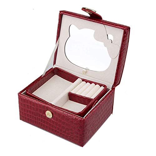 VNNHGB Tragbare Mini-Schmuckschatulle aus Leder mit Spiegel, Schmuckaufbewahrungsbox mit Samtfutter, Rot, Neujahrsgeschenk von VNNHGB