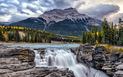 VNTEN Vorgedrucktes Kreuzstich-Set für Erwachsene und Anfänger, Athabasca Falls, Alberta, Kanada, 11-fädig, gezähltes, gestempeltes, vorgedrucktes Kreuzstichmuster-Set, Wanddekoration, 50 x 50 cm von VNTEN