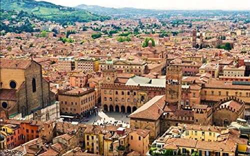 VNTEN Vorgedrucktes Kreuzstich-Set für Erwachsene und Anfänger, Bologna-Panorama, Italien, 11-fädig, gezähltes, gestempeltes, vorgedrucktes Kreuzstichmuster-Set, Wanddekoration, 50 x 50 cm von VNTEN