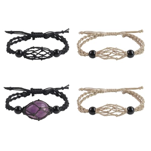 4 Stück Kristallkäfig-Armband-Kordelhalter, leere Steinhalter, Ersatzschnur mit verstellbarer Länge für Schmuckherstellung (Stil 6) von VNVETYTO