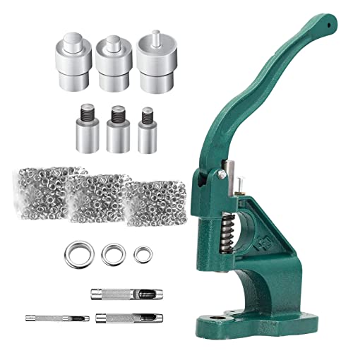 VOBOR Ösenpresse, Handpresse Ösenmaschine,Ösenstanze Nietenpresse Druckknopfpresse Ösenzangen mit 3 Matrizen (6mm/10mm/12mm) und 1500 Stück silberne Ösen für Leder Handwerk Vorhänge von VOBOR