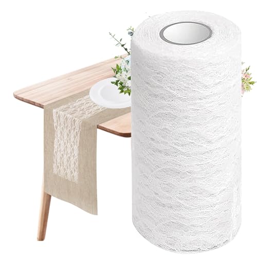 VOCDEMERI Tischläufer Spitze 15cm*22m Weißer Tischläufer mit zarter Spitze Tischdecke Kommunion, Spitzenstoff Weiß, Tischläufer für Vintage Hochzeit Konfirmation und Kommunion Dekoration von VOCDEMERI