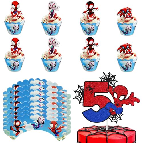 VOCDEMERI Cartoon Cupcake Topper 5 Jahre, 25 Stück Cartoon Kuchen Topper Cupcake Topper Geburtstagstorte Dekoration für 5 Jahre Junge Mädchen Geburtstag Themen Party von VOCDEMERI