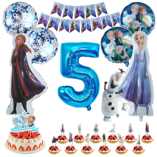 VOCDEMERI Geburtstagsdeko Mädchen Zubehör,inklusive Happy Birthday Banner,Folie Ballons,Cupcake-Topper für Geburtstagsparty Deko 5 Jahre von VOCDEMERI