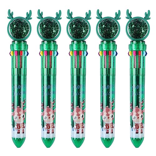 VOCUE 5 x Weihnachts-Kugelschreiber, Pailletten, mehrfarbig, 10-in-1, einziehbarer Kugelschreiber für Kinderspiel-Belohnung von VOCUE