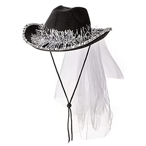 VOCUE Braut-Cowgirl-Hut, Junggesellinnenabschied, Hochzeitshut mit Schleier für Frauen, Verlobung, Brautparty-Zubehör von VOCUE