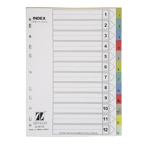 VOCUE L Ordner-Trennblätter mit 11 Löchern & Inhaltsliste, 5-teilig, 10-teilig, 12-teilig, nummerierte Registerkarten von VOCUE