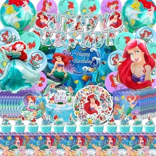 Meerjungfrau Deko Kindergeburtstag, Meerjungfrau Party Deko, Meerjungfrau Sticker Aufkleber, Mermaid Ariel Deko Kuchen, Meerjungfrau Luftballon Deko, Mermaid Hintergrund, Servietten Teller Ariel von VOENCSU