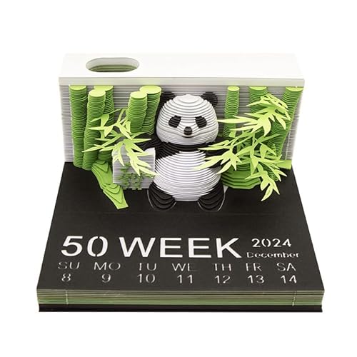 VOHESEA Panda Kalender 2025, 3D-Kalender 2025, DIY-Zeitmesser-Kalender zum Abreißen, 3D-Kunstblöcke in Pandaform, 3D-Notizblock aus Papierschnitzkunst als Schreibtischdekoration (A) von VOHESEA