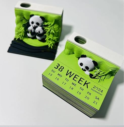 VOHESEA Panda Kalender 2025, 3D-Kalender 2025, DIY-Zeitmesser-Kalender zum Abreißen, 3D-Kunstblöcke in Pandaform, 3D-Notizblock aus Papierschnitzkunst als Schreibtischdekoration (B) von VOHESEA