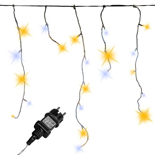 VOLTRONIC Eisregen Lichterkette, innen und außen, IP44, Größen- und Farbwahl, 200 LEDs, warmweiß/kaltweiß von VOLTRONIC