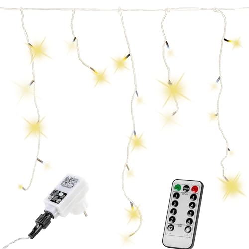 VOLTRONIC Eisregen Lichterkette, innen und außen, IP44, Größen- und Farbwahl, 400 LEDs, warmweiß, Fernbedienung von VOLTRONIC