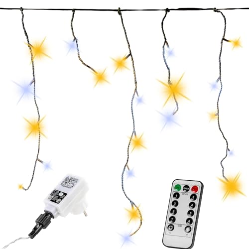 VOLTRONIC Eisregen Lichterkette, innen und außen, IP44, Größen- und Farbwahl, 400 LEDs, warmweiß/kaltweiß, Fernbedienung von VOLTRONIC