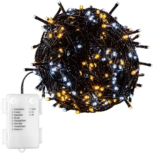 VOLTRONIC LED Lichterkette, IP44, Batteriebetrieben, Modell- und Farbwahl, 50 LEDs, Grünes Kabel, warmweiß/kaltweiß von VOLTRONIC