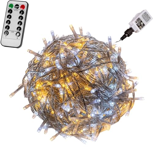 VOLTRONIC LED Lichterkette, IP44, Modell- und Farbwahl, 100 LEDs, Transparentes Kabel, kaltweiß/warmweiß, Fernbedienung von VOLTRONIC