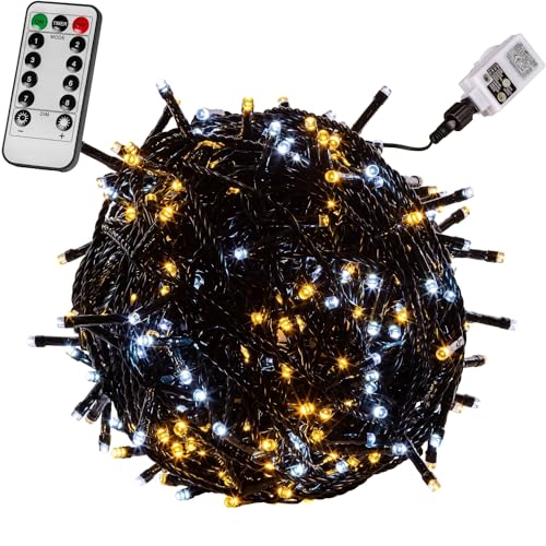 VOLTRONIC LED Lichterkette, IP44, Modell- und Farbwahl, 400 LEDs, Grünes Kabel, kaltweiß/warmweiß, Fernbedienung von VOLTRONIC