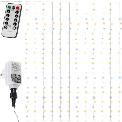 VOLTRONIC LED Lichtervorhang, innen und außen, IP44, Fernbedienung, Größen- und Farbwahl, 3x3 m 300 LEDs, kaltweiß/warmweiß von VOLTRONIC