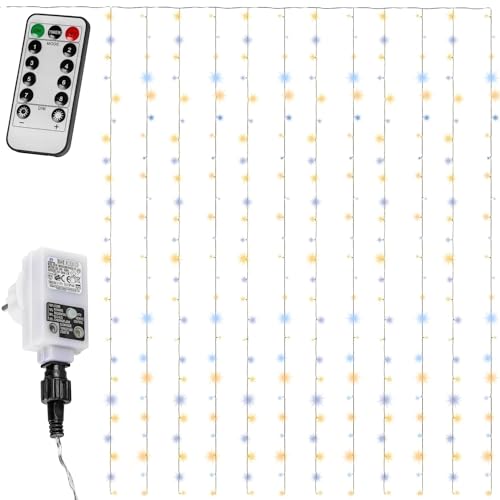 VOLTRONIC LED Lichtervorhang, innen und außen, IP44, Fernbedienung, Größen- und Farbwahl, 6x3 m 600 LEDs, kaltweiß/warmweiß von VOLTRONIC