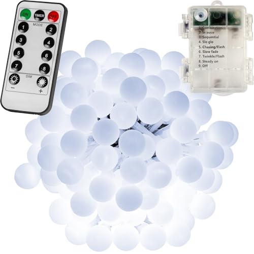 VOLTRONIC LED Partylichterkette, innen und außen, IP44, Batteriebetrieben, Fernbedienung, Größen- und Farbwahl, 50 LEDs, kaltweiß von VOLTRONIC