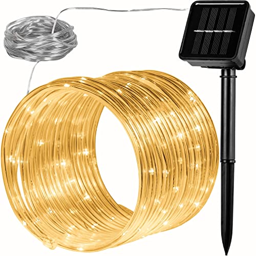 VOLTRONIC Solar Lichterschlauch 100 LEDs, innen und außen, IP44, 2 Leuchtmodi, Farbwahl, warmweiß von VOLTRONIC