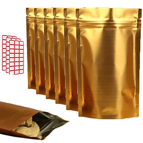 VOLWCO 100 Stück Mylar-Beutel mit Reißverschluss, Mylar Frischhaltebeutel wiederverwendbar, Profi- Folienbeutel Verpackung for Lebensmittel – BPA-frei, Sehr Stark & Reißfest, Gold(12x20cm) von VOLWCO