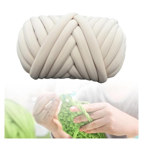 VONCYKI Grobes Garn, Armstrickgarn, geflochtener Knoten, waschbar, 500 g, weiches Jumbo-Schlauchgarn für Kissen, Handtasche, Teppiche, Kissen (Beige) von VONCYKI