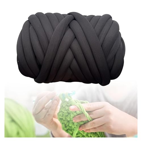 VONCYKI Grobes Garn, Armstrickgarn, geflochtener Knoten, waschbar, 500 g, weiches Jumbo-Schlauchgarn für Kissen, Handtasche, Teppiche, Kissen (schwarz) von VONCYKI