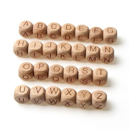 VONCYKI Quadratische Alphabet-Perlen, 10/12 mm, natürliches Buchenholz, Buchstabenperlen für Schmuckherstellung, handgefertigt, DIY, Halskette, Armband, Zubehör (A-Z), 20 Stück von VONCYKI