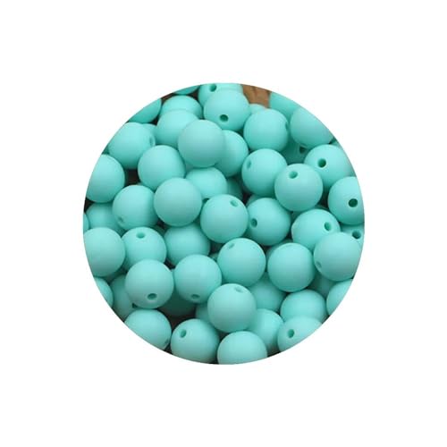 VONCYKI Silikonperlen, 50 Stück, 9/12/15 mm, Perlen für Schmuckherstellung, zur Herstellung von Armbändern, Schnullerkette, Zubehör für Schmuckperlen (50 Stück Cyan, 12 mm) von VONCYKI