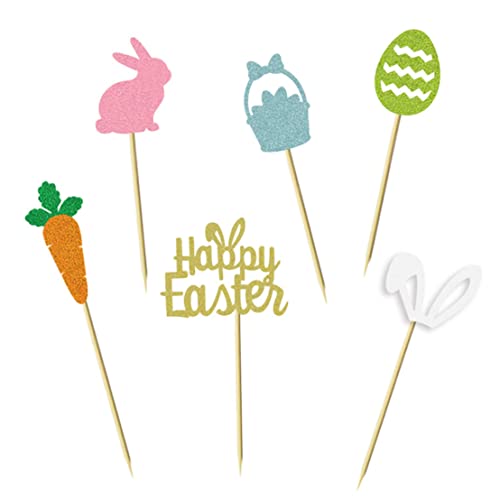 12 Stücke Happy Easter Cupcake Topper Und Wrapper Osterkuchen Topper Frühling Osterkuchen Topper Osterhase Cupcake Hasenohren Karotte Blume Eier Topper von VONGLYHOO