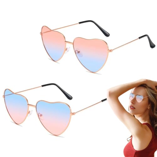 VONJUMA Festival Accessoires 2 Pcs Herz Sonnenbrille Festival Outfit Damen Herzbrille 60Er 70Er 80Er 90Er Jahre Outfit Damen Accessoires Retro Hippie Brille Für Fasching Halloween Weihnachtstag von VONJUMA