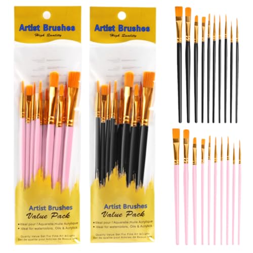 VONJUMA Pinsel Set 20 Pcs Hochwertige Pinsel Mit Holzgriffen Premium Nylon Acrylfarben Pinselset Ölfarben Malerei Brush Set Für Künstler Kinder Und Erwachsene von VONJUMA