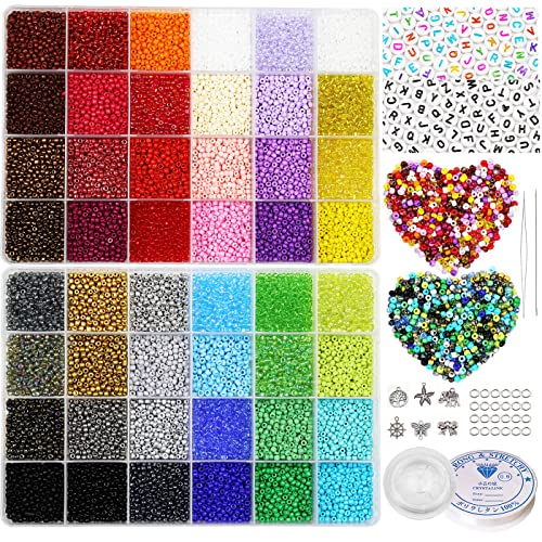 18800 Stück, 8/0 Small Seed Beads Kit 3mm Perlen 48 Farben, Seed Beads Glasperlen kleine winzige Hüftperlen für Schmuck-Armband-Halskette-Ring-Herstellung DIY Kunsthandwerk Kits von VOOMOLOVE