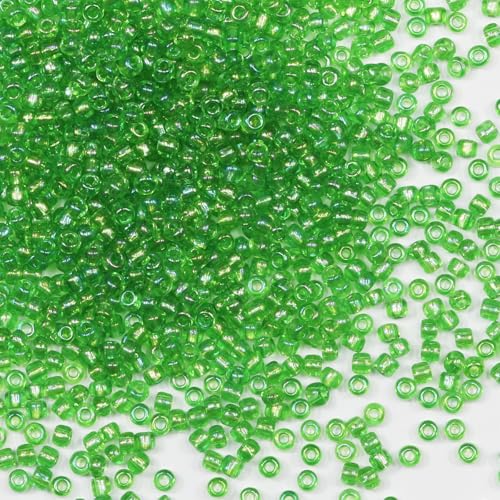 Grüne Rocailles für die Schmuckherstellung, 3 mm, 110 g, ca. 3200 Stück, 8/0 Glas-Bastelperlen für die Herstellung von Ohrringen, Armbändern, Anhängern, Taillenschmuck, DIY handgefertigte von VOOMOLOVE