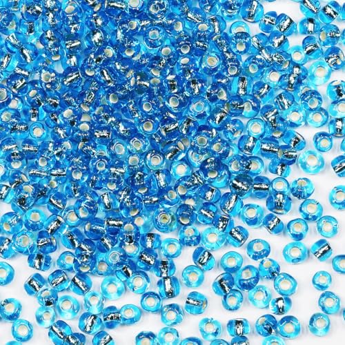 Rocailles-Perlen, 110 g, ca. 1600 Stück, 4 mm, 6/0, Seeblau, Glasperlen für die Herstellung von Ohrringen, Armbändern, Anhängern, Taillenschmuck, DIY handgefertigte Rocailles-Perlen (Seeblau) von VOOMOLOVE